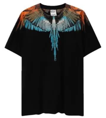 Wings T-Shirt Multicolor Wings Print — D30 orange blue gradient black