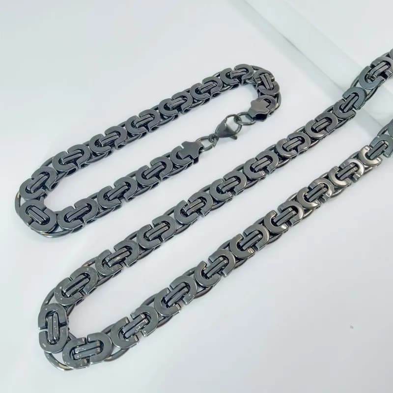 Chrome Hearts Link Chain Set Gold Tone — 8mm黑色套装 手链23cm+项链55cm
