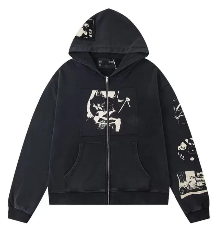 Fear of God Essentials Hooded Sweatshirt Distressed Logo Print — Er832 black