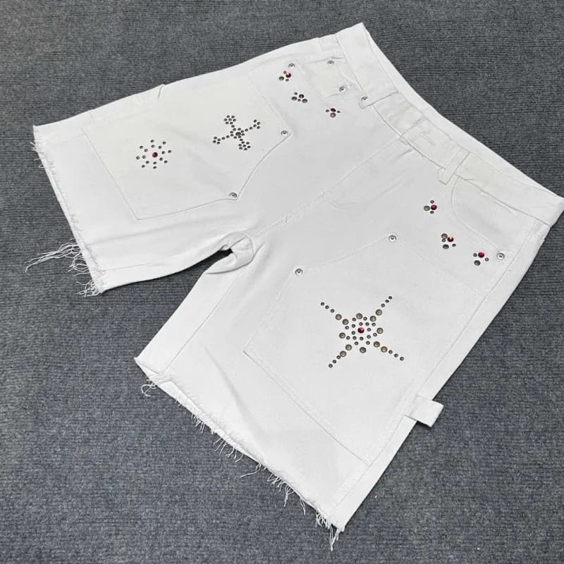 Denim Shorts Flame Embellished — Cross white