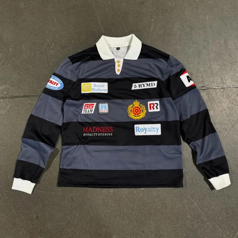 Rugby Shirt Striped Polo with Patches — JZPOLOS5-38