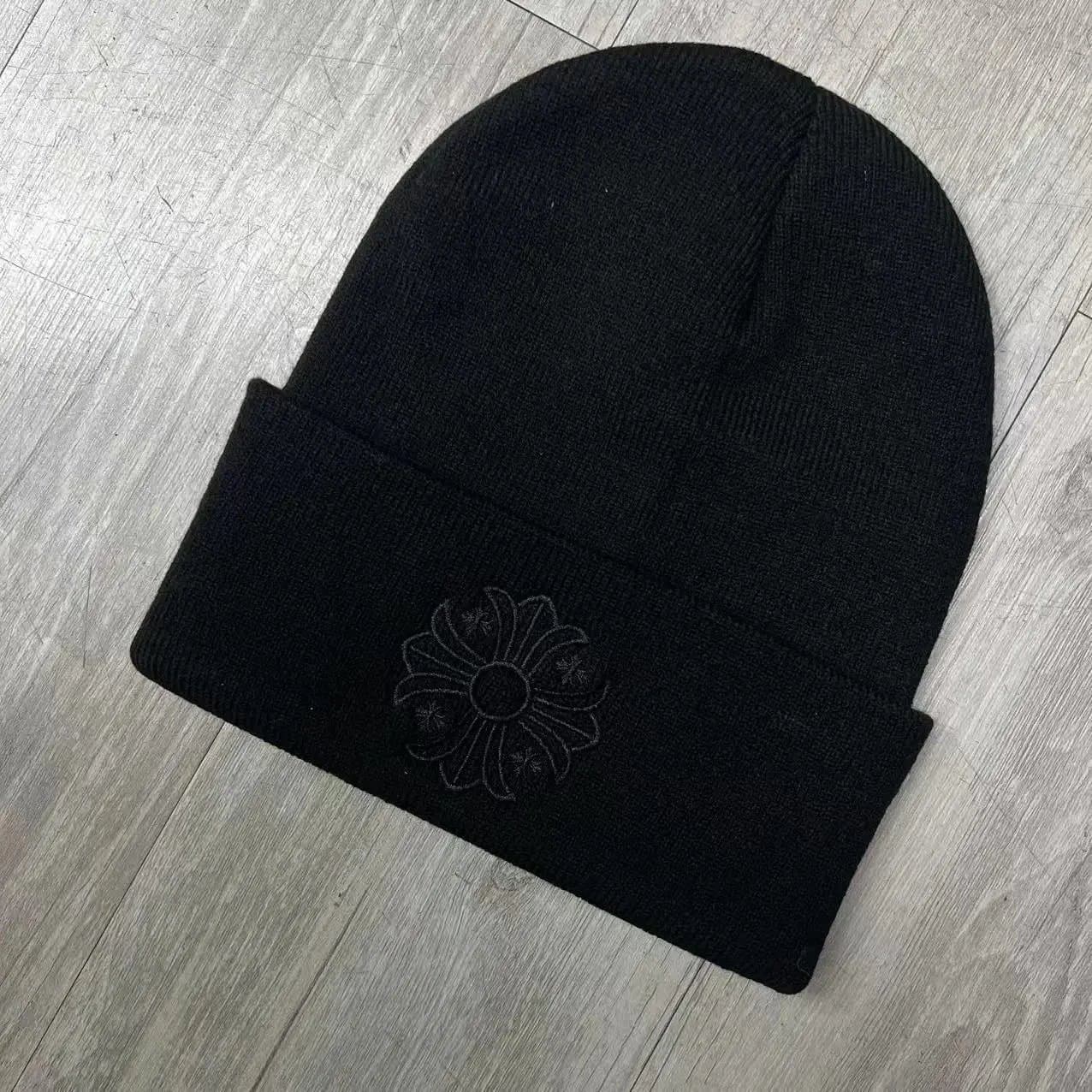 Chrome Hearts Beanie Lips & Cross Logo — 十字花黑色线