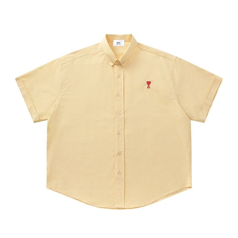 AMI Paris Button-Up Shirt Striped with Heart Logo — 黄色【827短袖款】