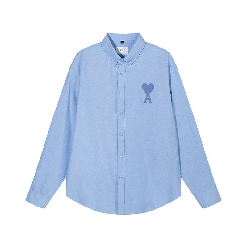 AMI Paris Button-Up Shirt Striped with Heart Logo — 蓝色【804长袖款】