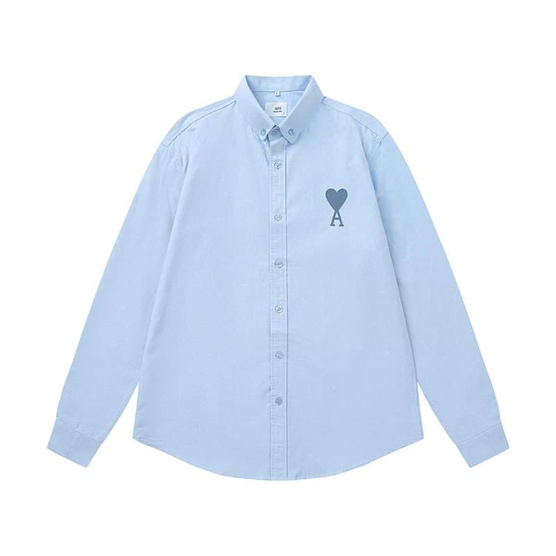 AMI Paris Button-Up Shirt Striped with Heart Logo — 蓝色【833长袖款】