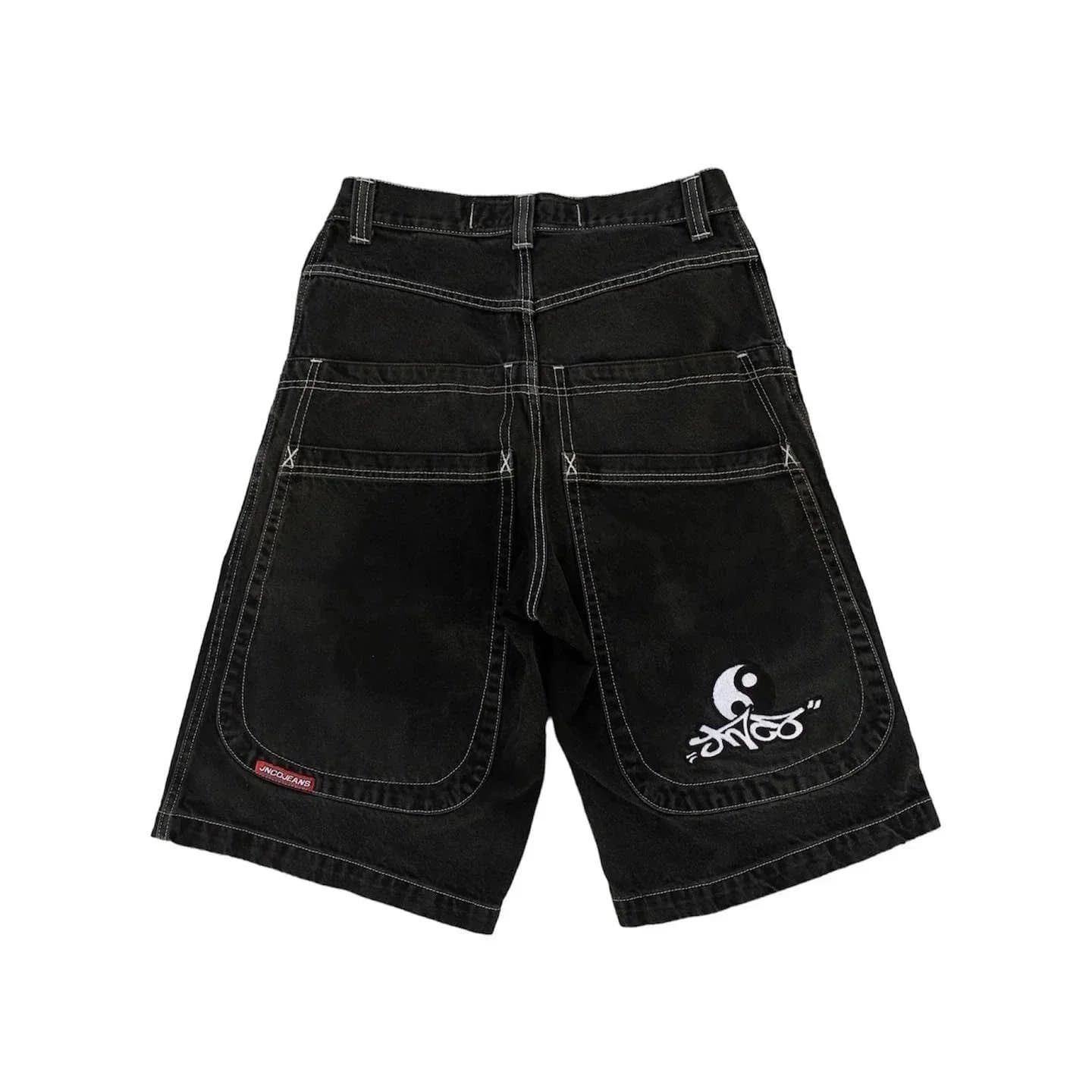 Denim Shorts Yin-Yang Embroidery