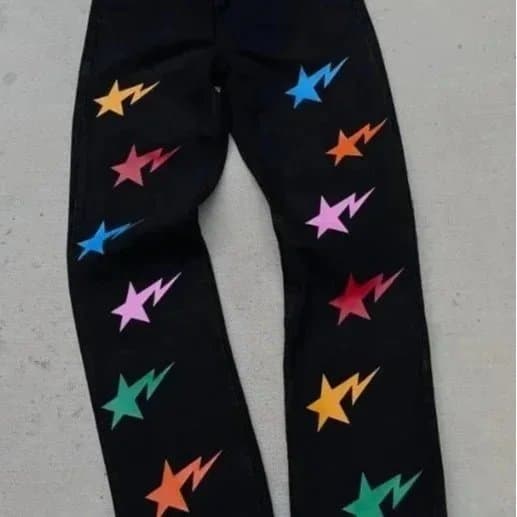 Rick Owens Jeans Lightning Star Print — 22黑色005