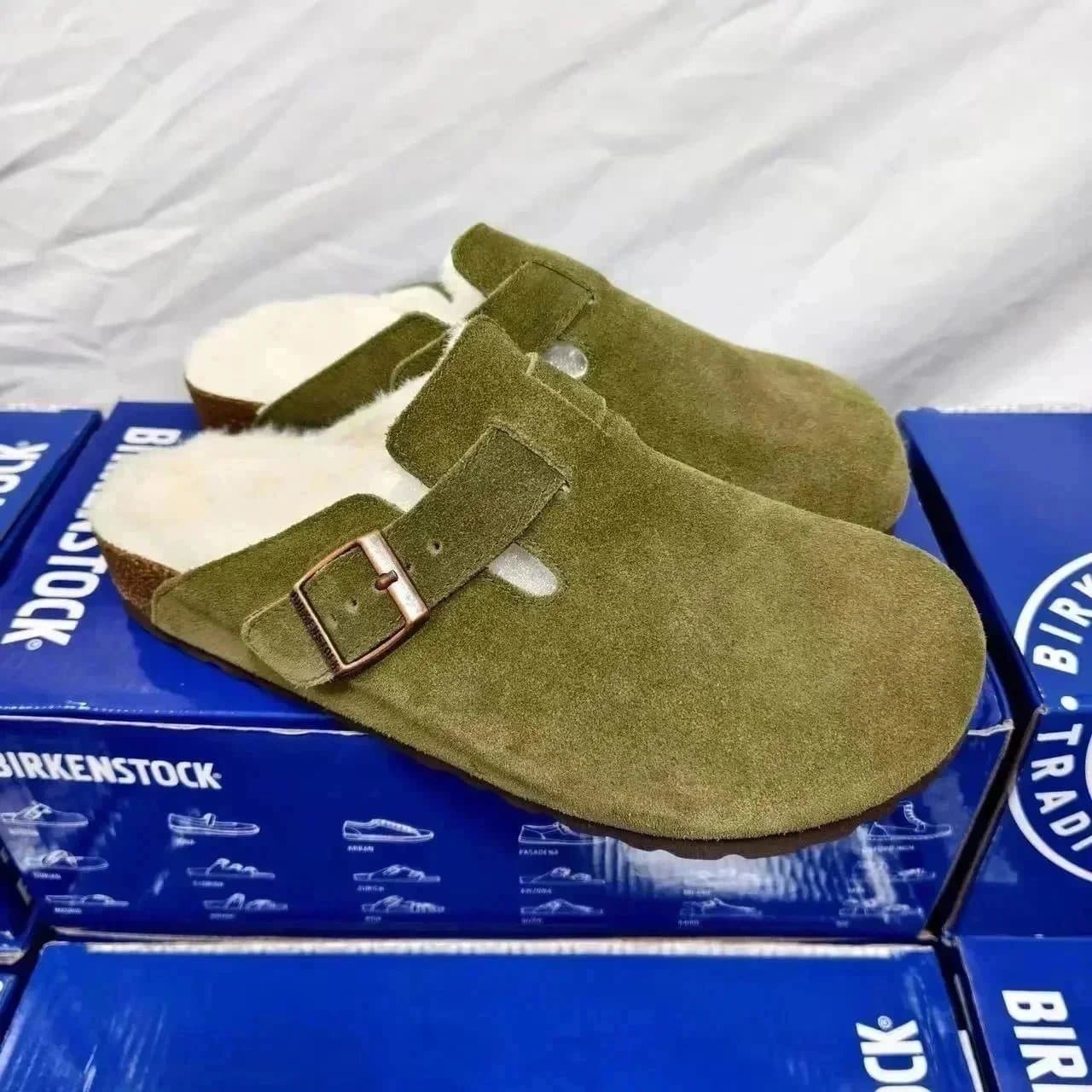 Birkenstock Boston Clog Suede — 深绿色加绒