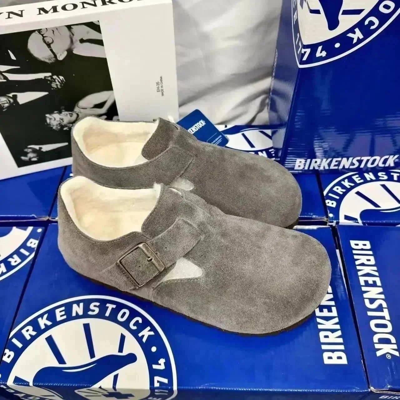 Birkenstock Boston Clog Suede — 全包款深灰色加绒