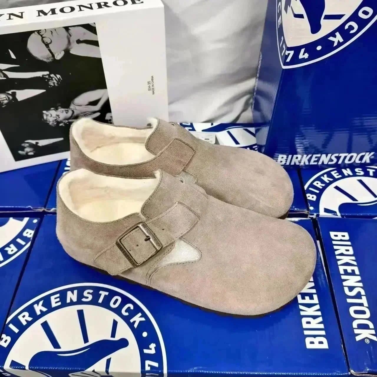 Birkenstock Boston Clog Suede — 全包款灰色加绒