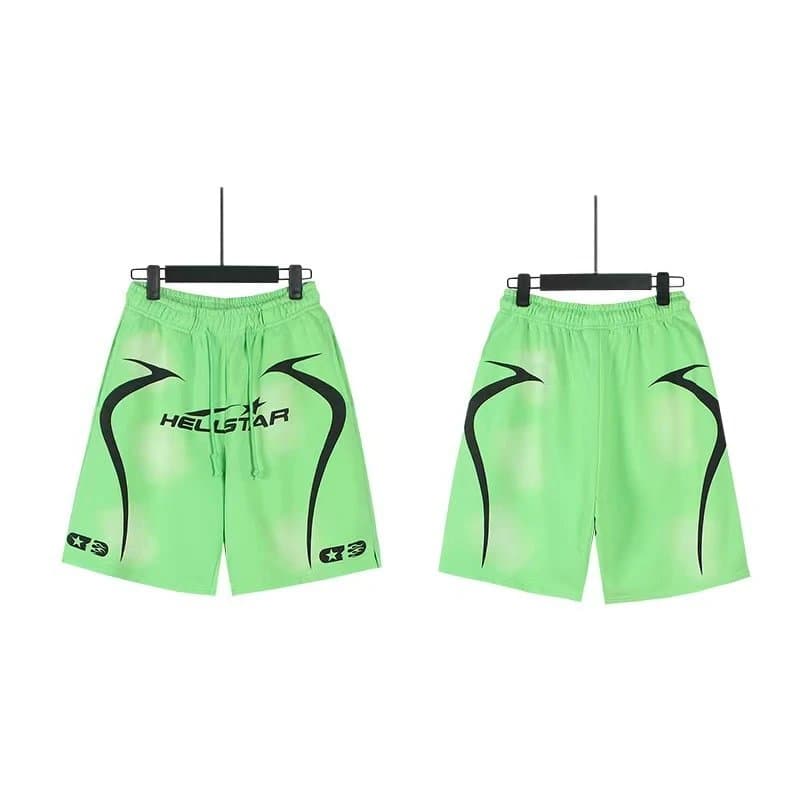 Sp5der Flame Shorts Pink with Black Flame Print — 767洗水做旧绿色