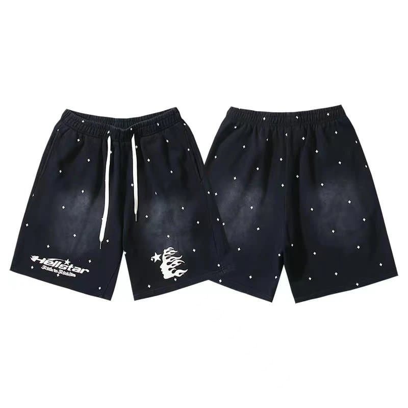 Sp5der Flame Shorts Pink with Black Flame Print — 770洗水做旧黑色