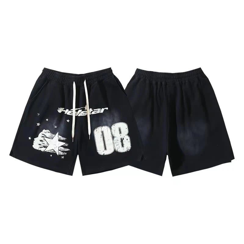 Sp5der Flame Shorts Pink with Black Flame Print — 761洗水做旧黑色