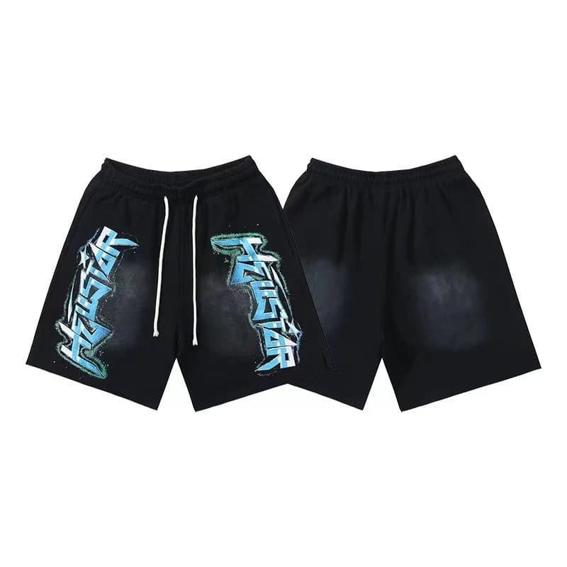 Sp5der Flame Shorts Pink with Black Flame Print — 789洗水做旧黑色