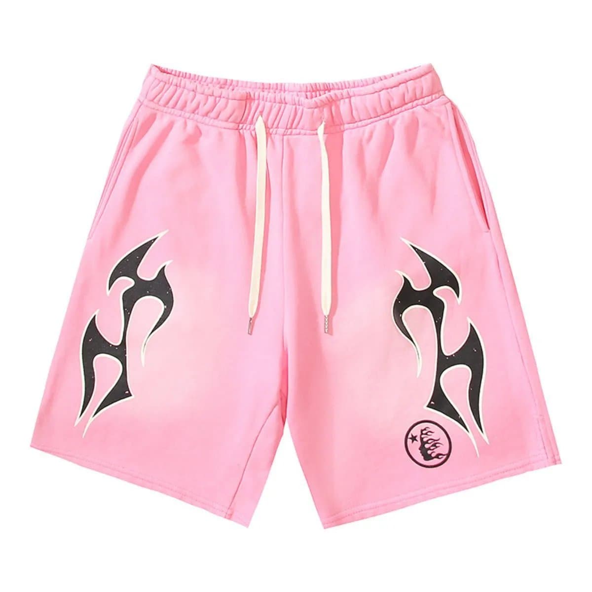 Sp5der Flame Shorts Pink with Black Flame Print