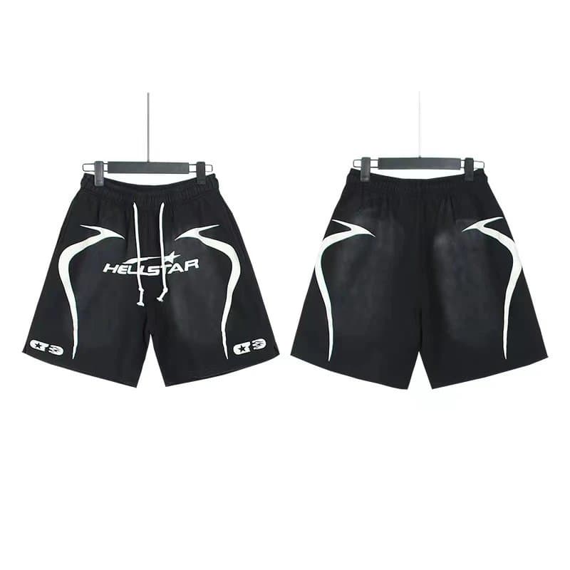 Sp5der Flame Shorts Pink with Black Flame Print — 767洗水做旧黑色