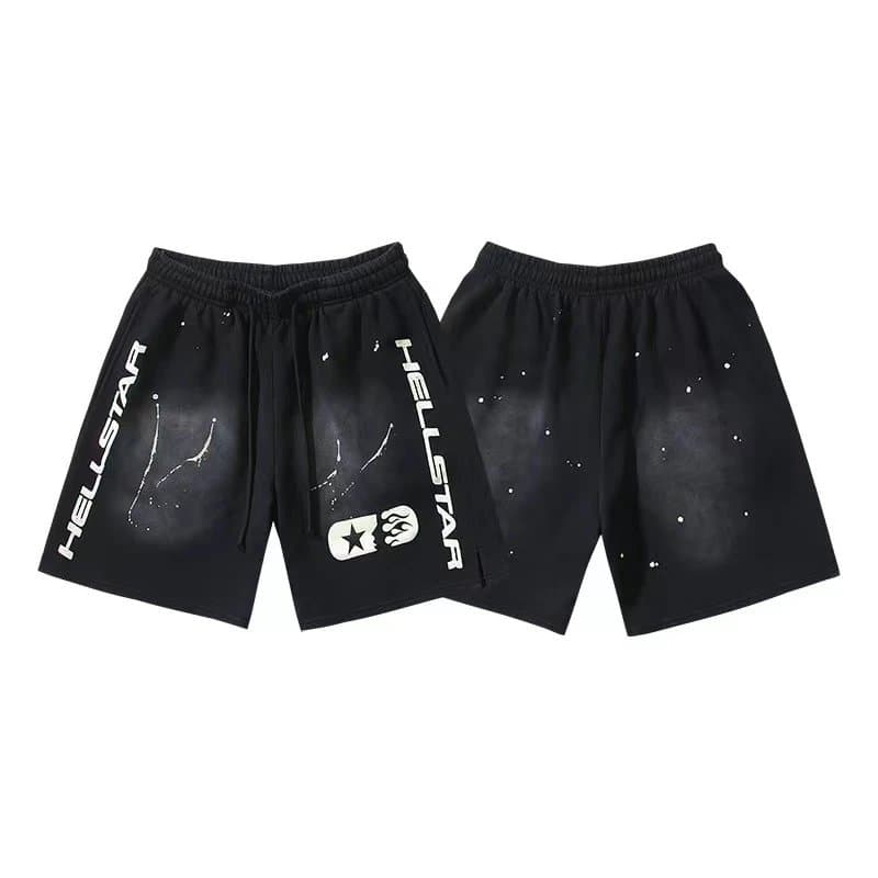 Sp5der Flame Shorts Pink with Black Flame Print — 773洗水做旧黑色