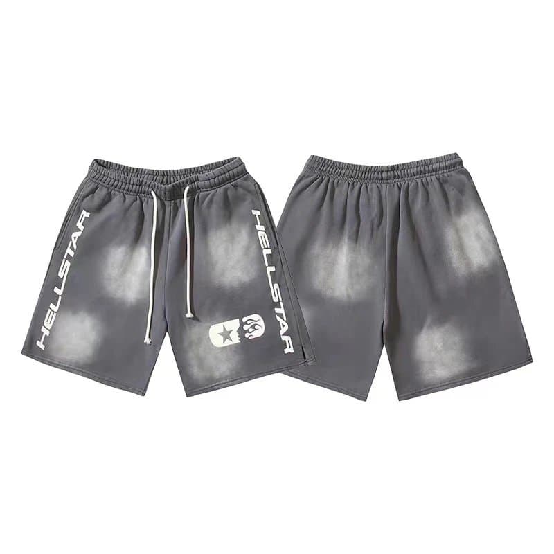Sp5der Flame Shorts Pink with Black Flame Print — 775洗水做旧灰色