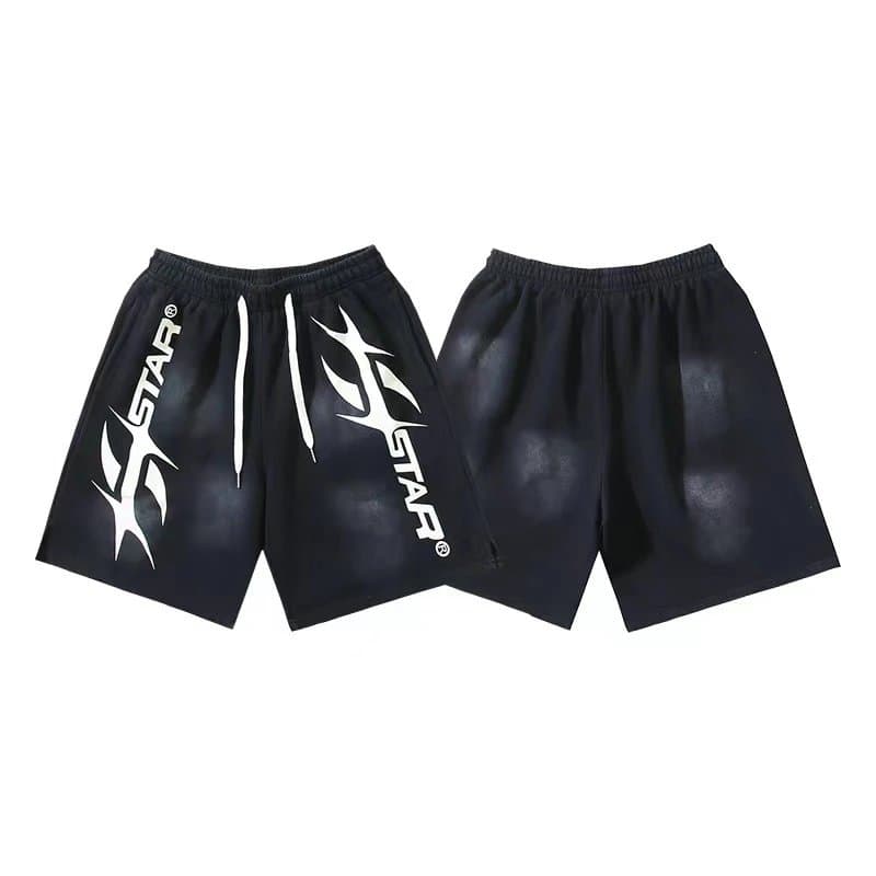 Sp5der Flame Shorts Pink with Black Flame Print — 786洗水做旧黑色