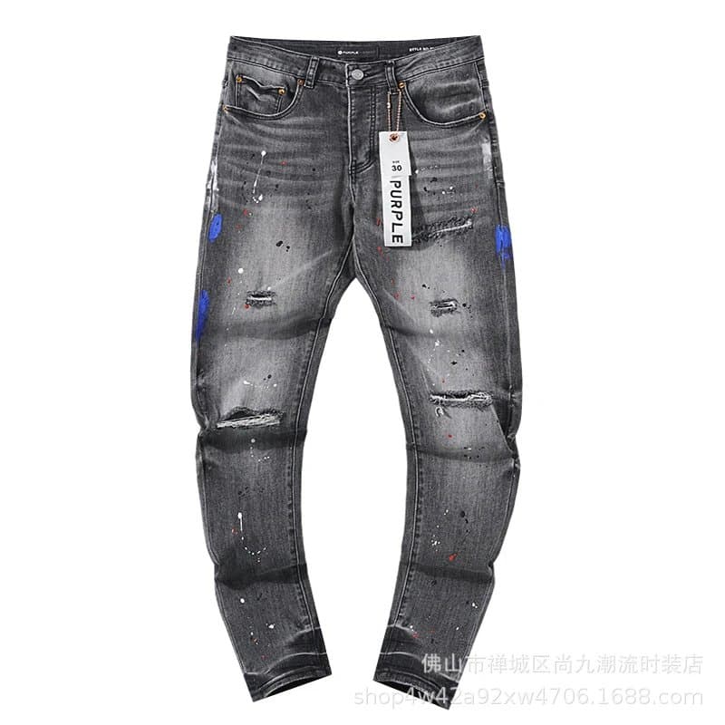 Distressed Slim Fit Jeans Paint Splatter Ripped — 4
