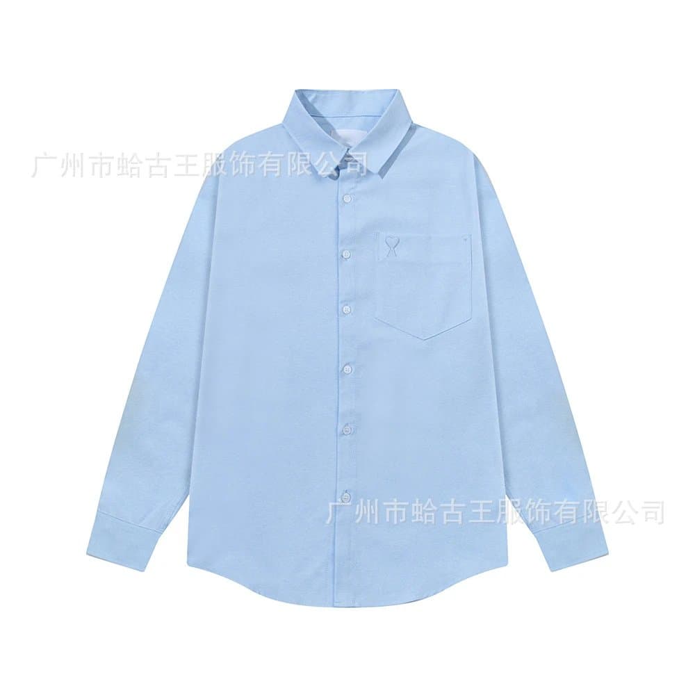 AMI Paris Button-Up Shirt Striped with Heart Logo — 蓝色-2216#