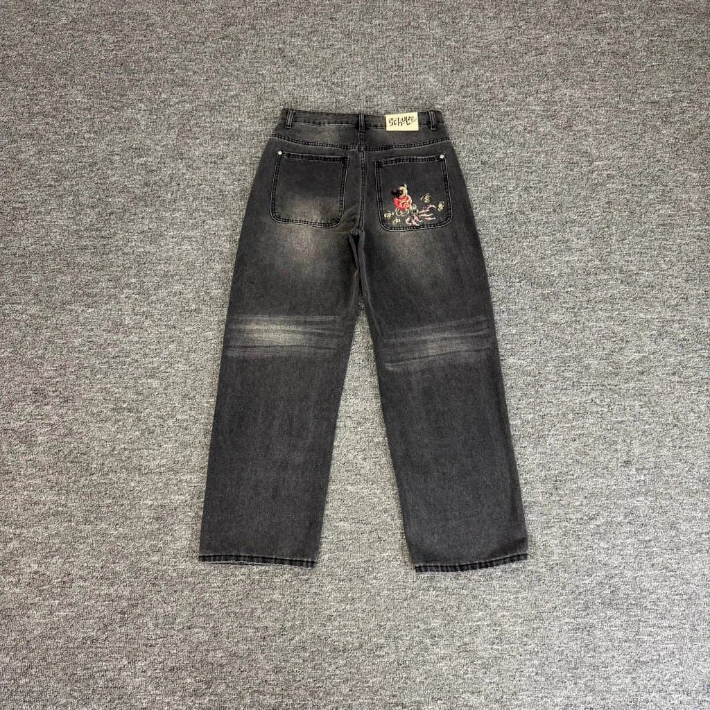 Balenciaga Embroidered Jeans Cherry Blossom Patch — 017鱼塘鲤鱼牛仔裤(水黑)