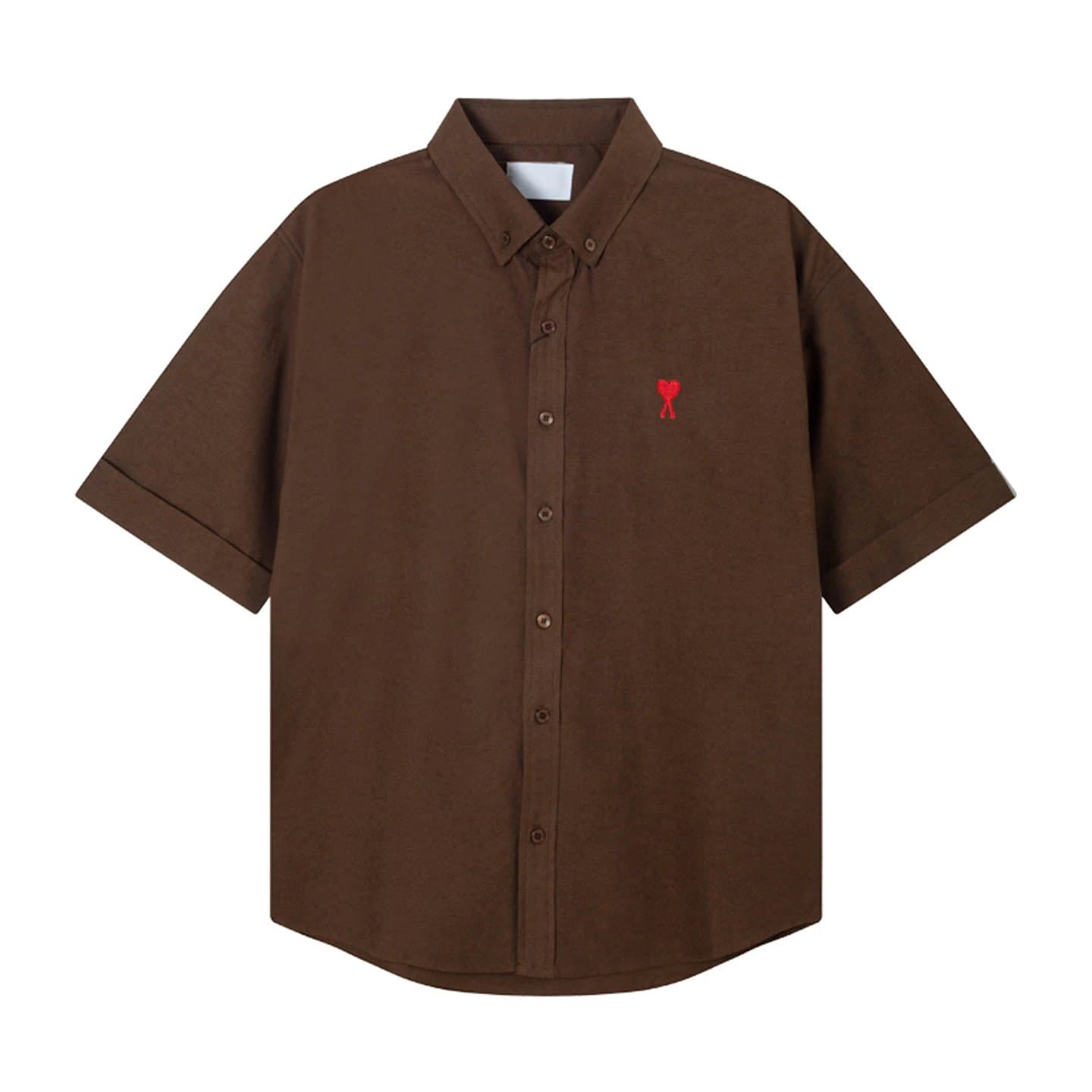 AMI Paris Button-Up Shirt Striped with Heart Logo — 2206棕色