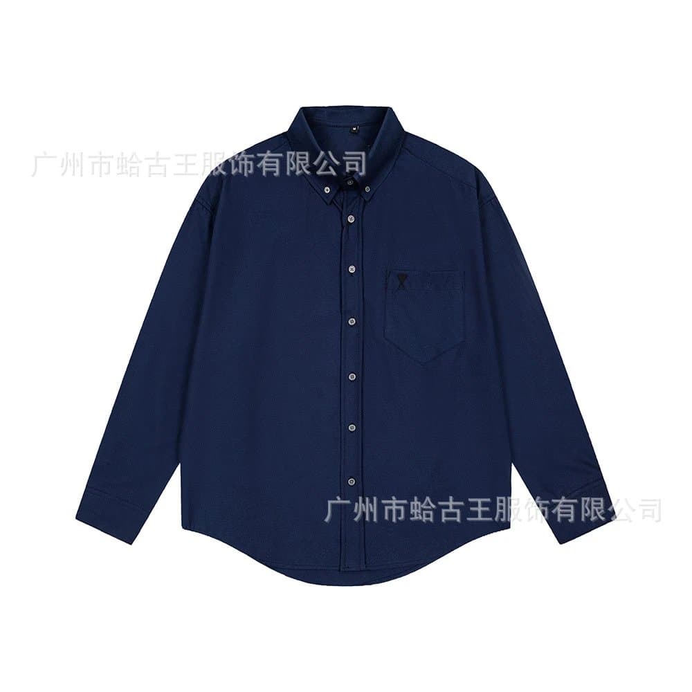 AMI Paris Button-Up Shirt Striped with Heart Logo — 藏青-860#