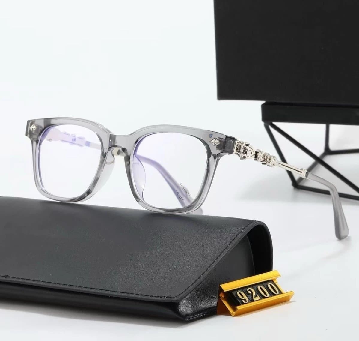 Eyeglasses Chrome Hearts Logo Temples — 9200-透灰框