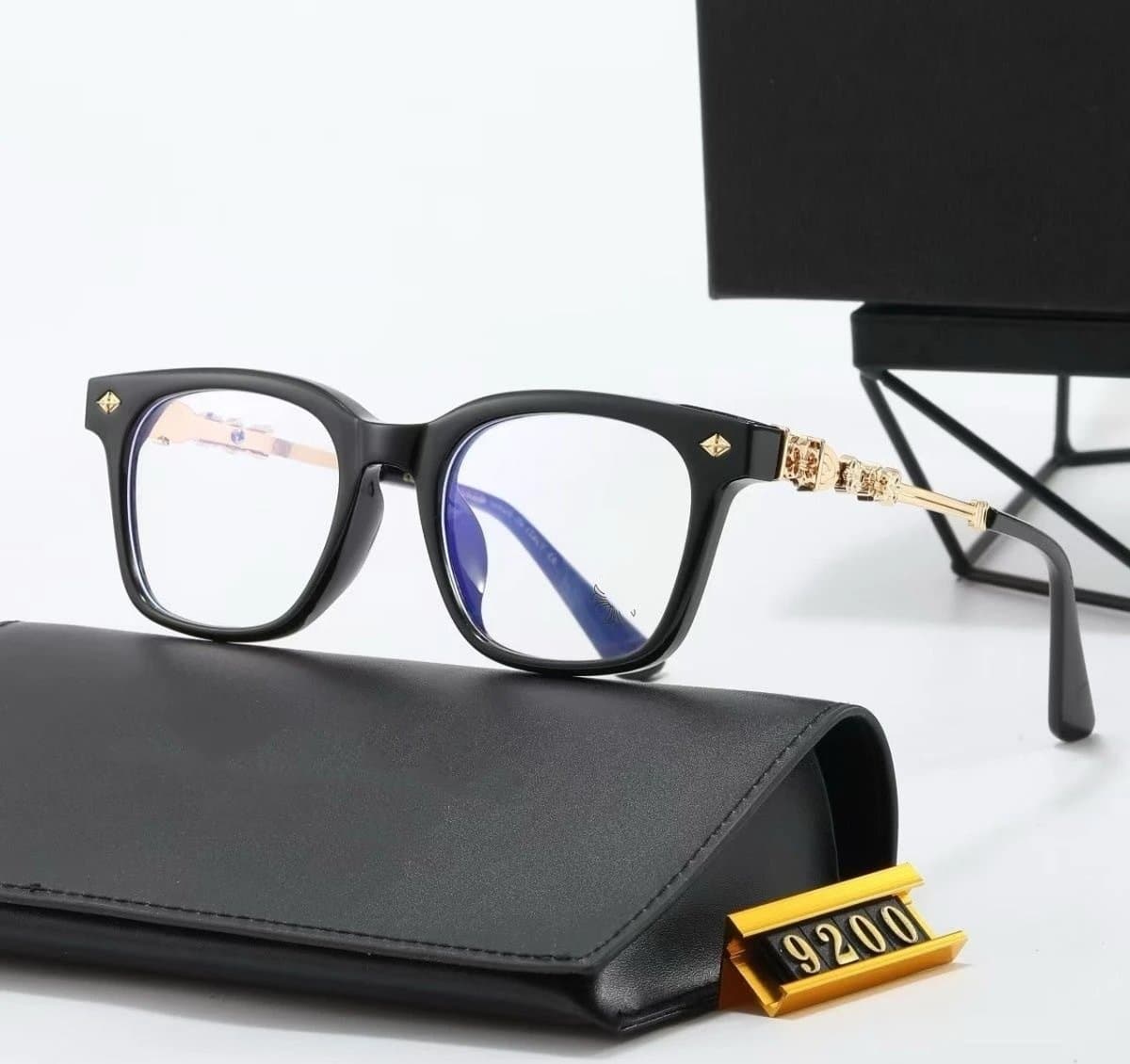Eyeglasses Chrome Hearts Logo Temples — 9200-黑金框