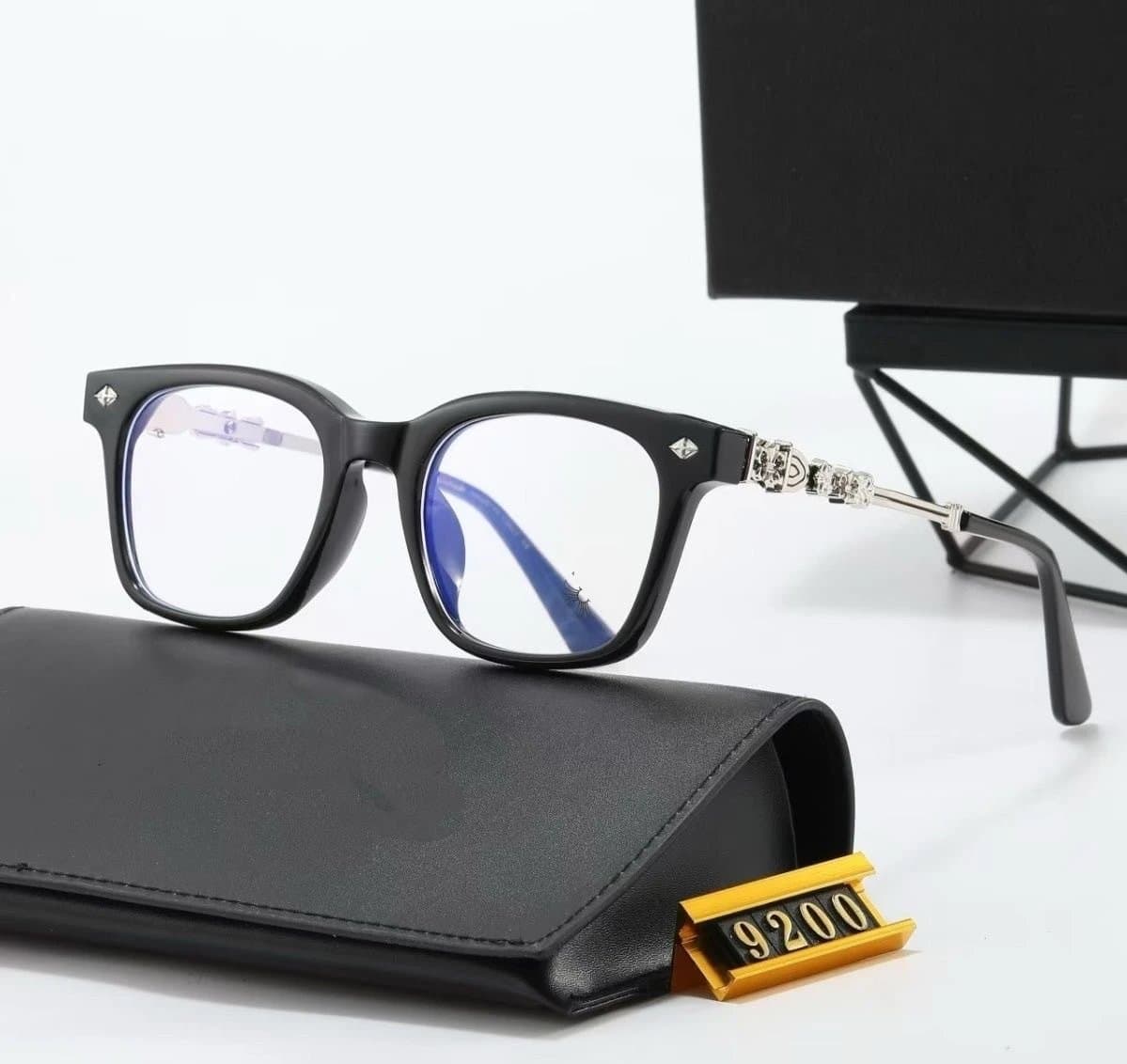 Eyeglasses Chrome Hearts Logo Temples — 9200-黑银框
