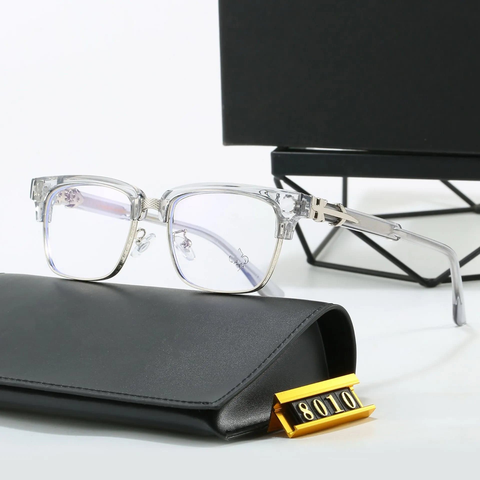 Eyeglasses Chrome Hearts Logo Temples — 8010-透灰框透明片